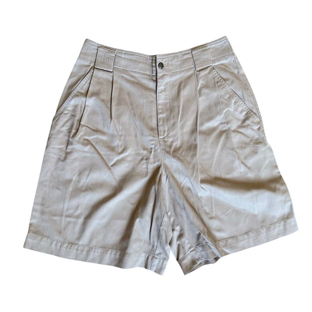 Vintage 90s Lizsport Khaki Pleated Long Bermuda Cotton Shorts Size 10